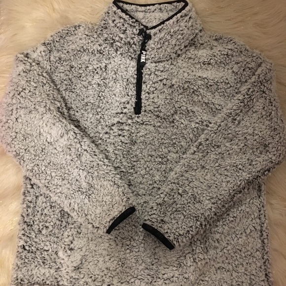 VS PINK Marl Grey Sherpa Quarter Zip - Picture 1 of 8